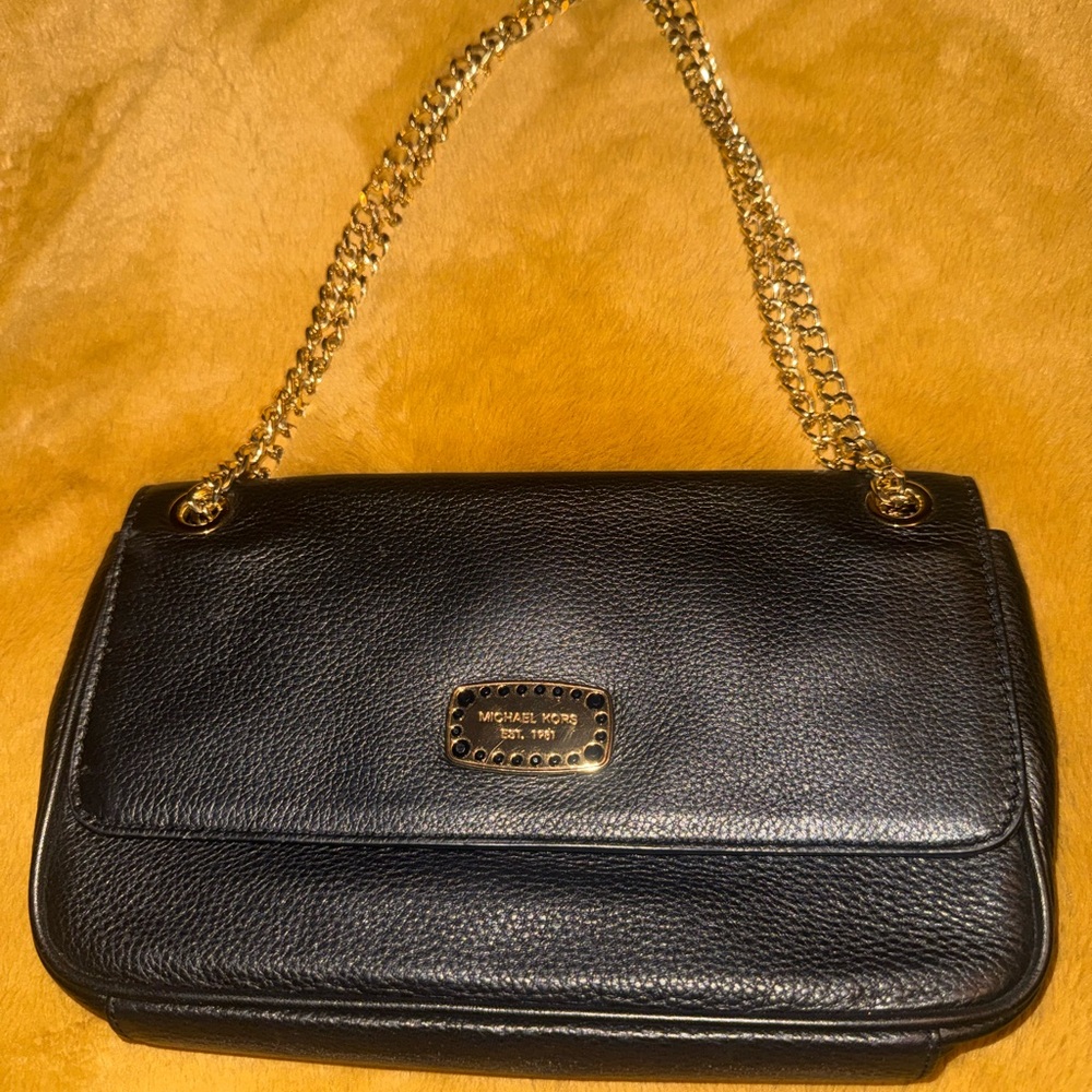 Michael Kors Jet Set Chain Leather Small Shoulder Flap Bag – Black Pebbled